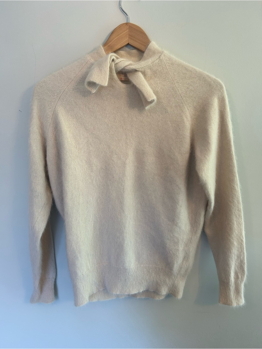 Vintage Sears Angora Rabbit and Lambswool Made in Canada Cream Tie Neck Sweater